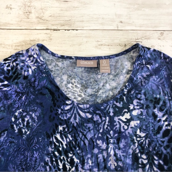 CHICO’S Women’s Floral Print Scoop Neck 3/4 Sleeve Tee Sz 0 - Picture 5 of 8